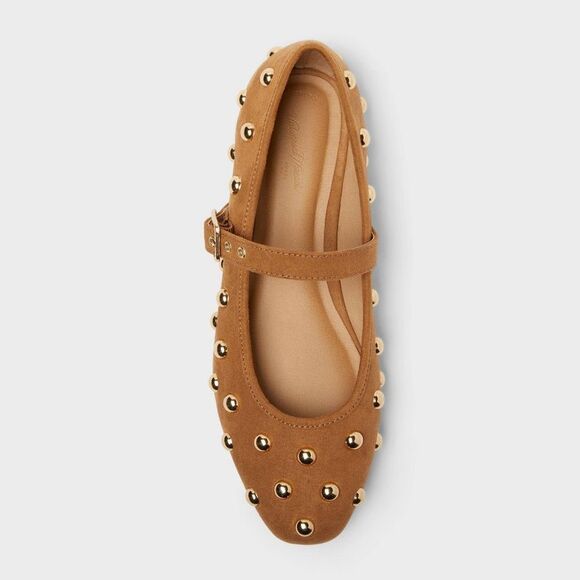BNWT Universal Thread Women's Penny Gold Studded Mary Jane Flats - Cognac - Picture 3 of 4